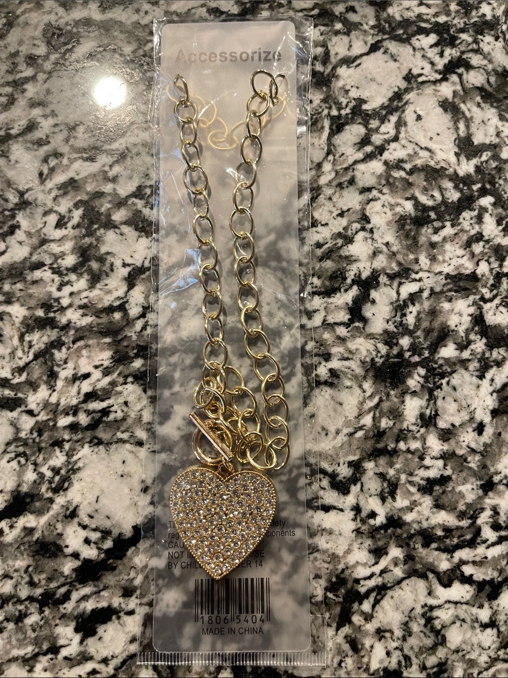 Accessorize Gold Heart Charm Necklace with Pave Crystals